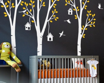 Baby Nursery Wall Decals - Birdhouse Trees Decal - Tree Wall Decal - Tree Wall Decals - Tree Wall Decal with Deer - Large: 96" x 93" - KC021