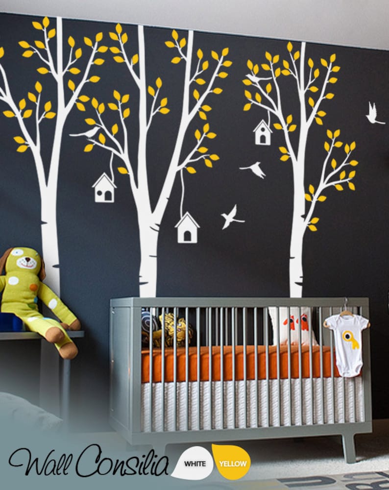 Baby Nursery Wall Decals Birdhouse Trees Decal Tree Wall Decal Tree Wall Decals Tree Wall Decal with Deer Large: 96 x 93 KC021 image 1