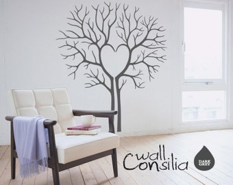 Large Tree Wall Sticker Heart Twin Tree Wall Decal Wall Art Mural sticker Large: approx 69" x 60" - W031