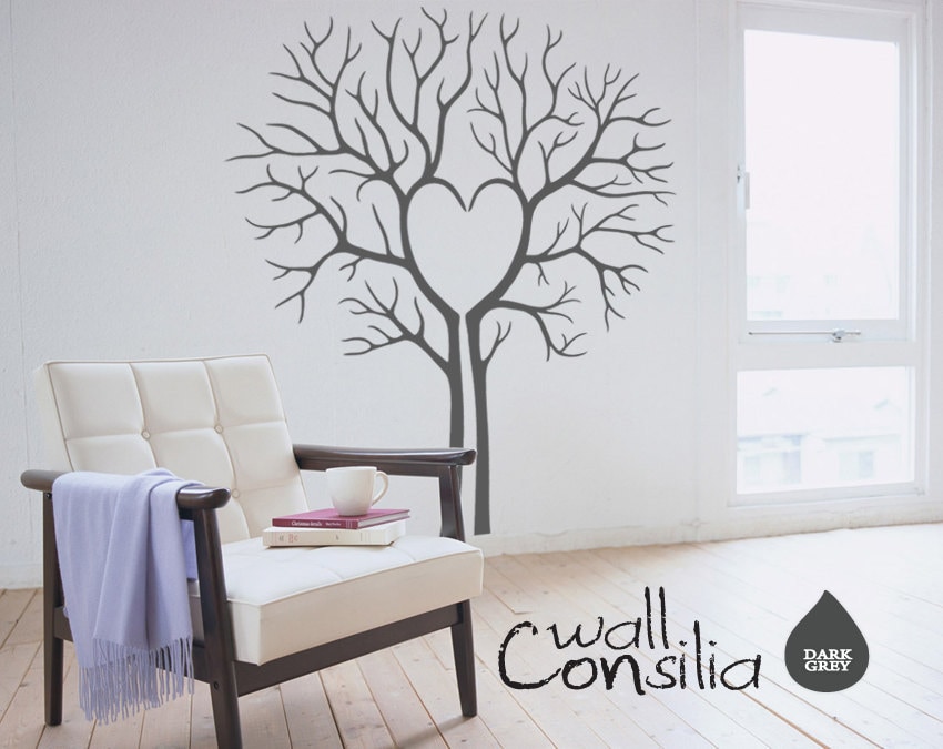 Heart Twin Tree Wall Decal: Large Wall Art Mural (69" x 60")