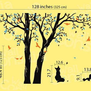 Baby Nursery Wall Decals Tree Wall Decal Tree Decal Wall Mural Sticker Squirrel and Fox Decal Large: approx 91 x 128 KC042 image 2