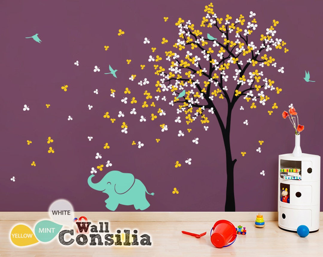 Baby Nursery Wall Decals Tree Wall Decal Elephant Decal Decor Tree Wall