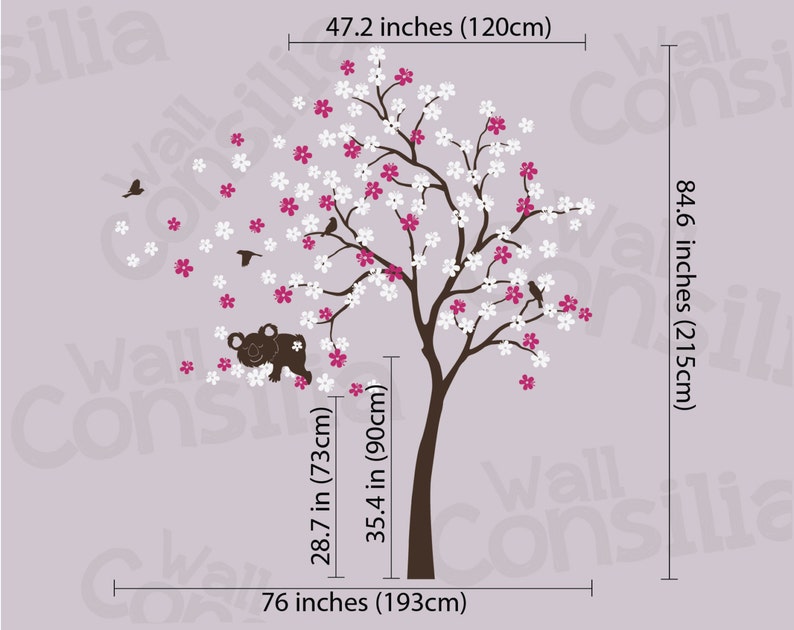 Baby Nursery Wall Decals Large blossom Tree Wall Decal Koala Decal Wall Art Sticker Mural Large: approx 85 x 76 KC013 image 2