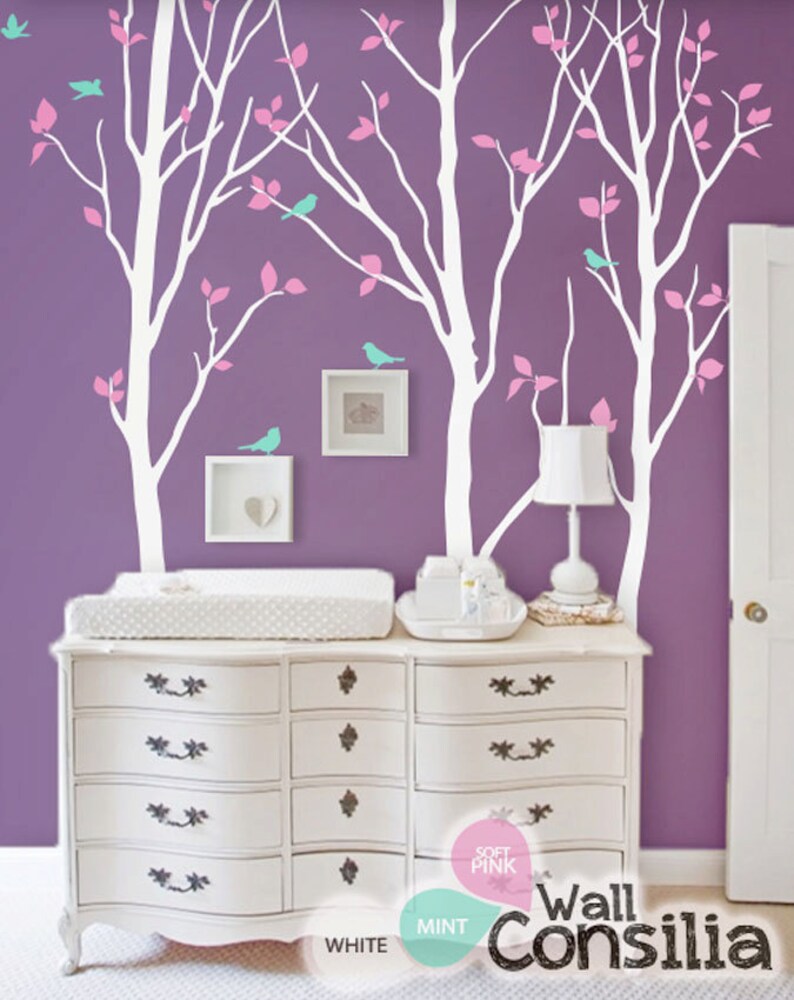 White Tree Wall Decal Nursery Birch Trees Sticker Kids Room Etsy