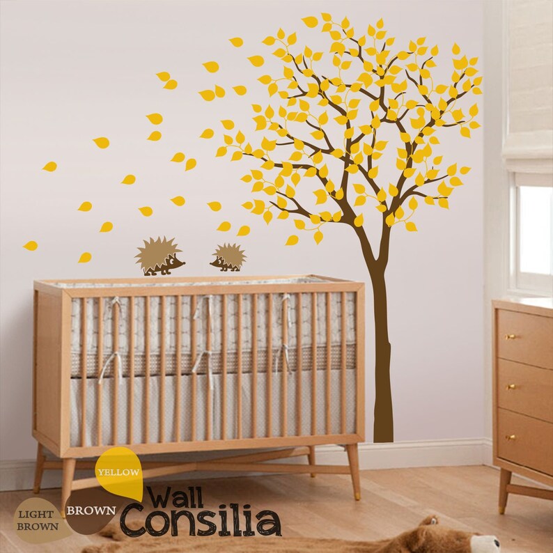 Nursery Tree Wall Sticker Tree Wall Decal with Hedgehog Decal Mural Wall Art decoration Large: approx 79 x 85 KC004 image 1