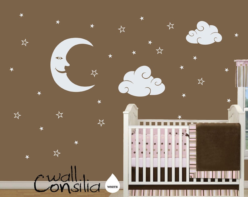 Baby Nursery Wall Decal Moon Stars and Clouds Wall Decal Etsy