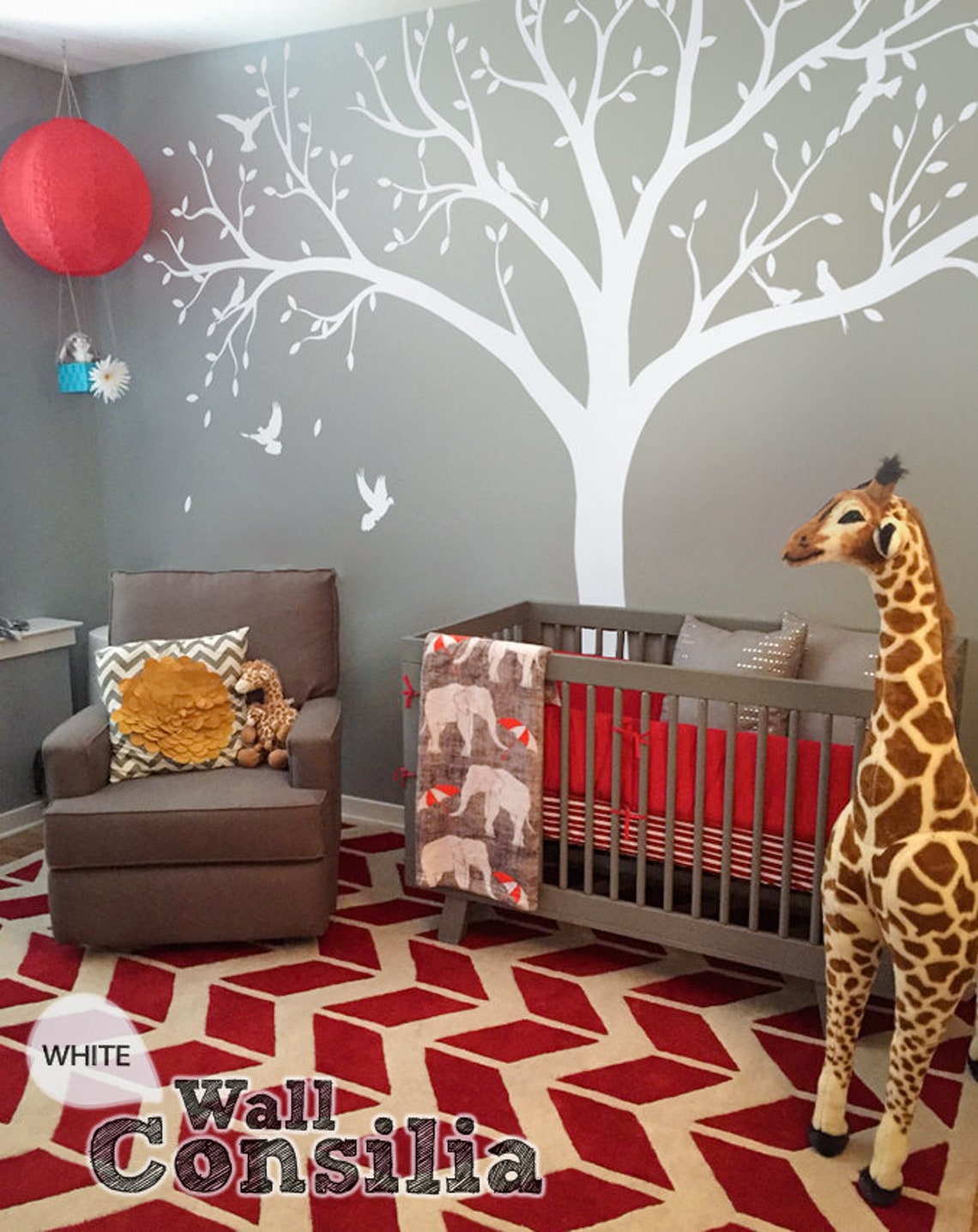 White Tree Wall Decal Nursery Tree Wall Decals Huge Tree Mural Etsy