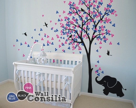 Baby Nursery Wall Decals Tree Wall Decal Elephant Decal Decor Tree Wall Mural Sticker Decoration Large Approx 83 X 53 Kc033