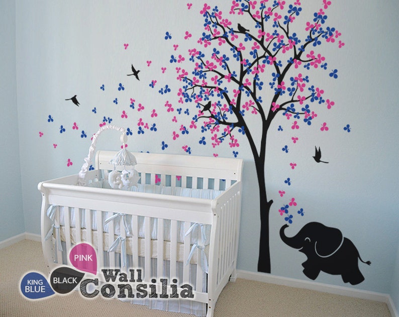 Baby Nursery Wall Decals Tree Decal Elephant Decor Mural Sticker Decoration Large Approx 83 X 53 Kc033
