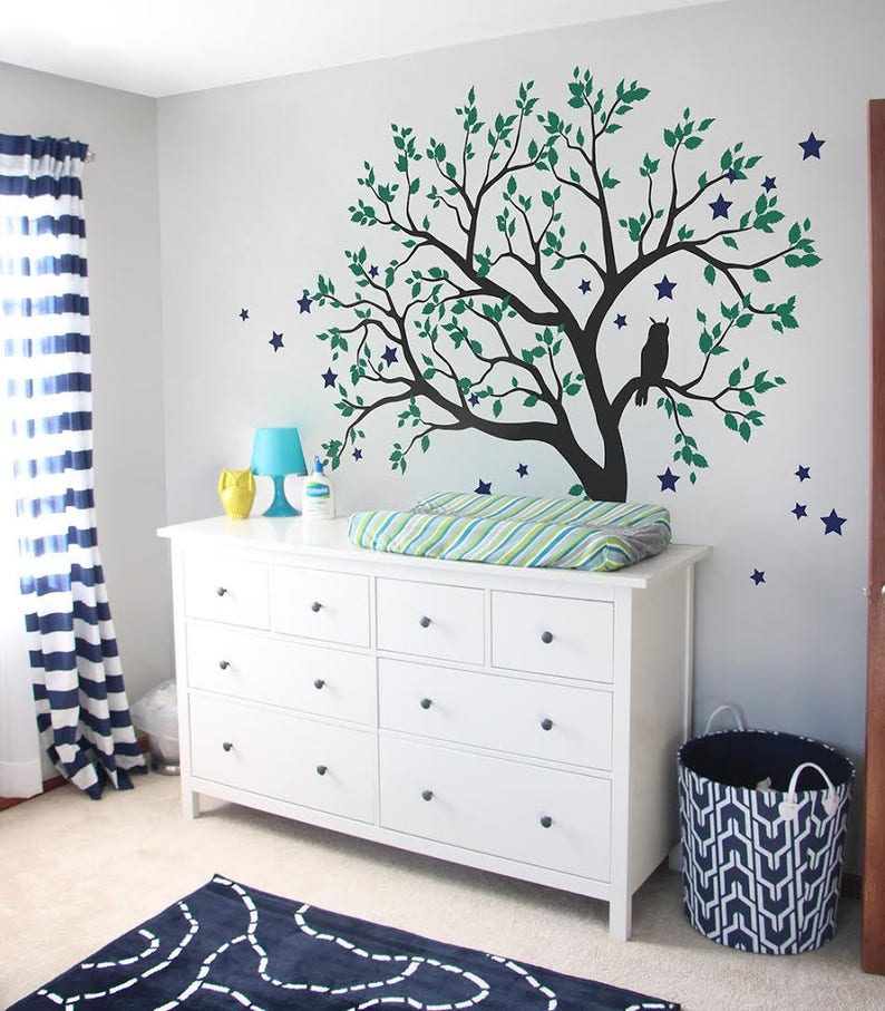 Large Tree Wall Decals Baby Nursery Tree Wall Sticker With Owl Etsy