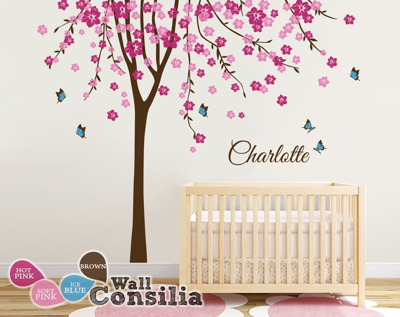 Baby Nursery Tree Wall Decal Large Cherry Blossom Mural Sticker With Erflies Approx 113 X 93 Kc023