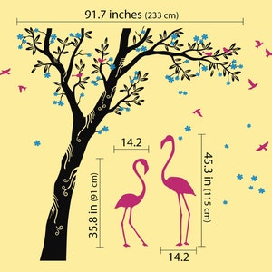 Tree Wall Decal Flamingo under the Tree Wall Sticker Large Tree decal Size approx 95 x 92 KC044 image 2