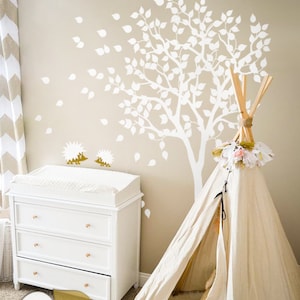 Tree Wall Decal with Hedgehog Stickers, Windy Forest Nursery Mural, Kids Room Decor Gift