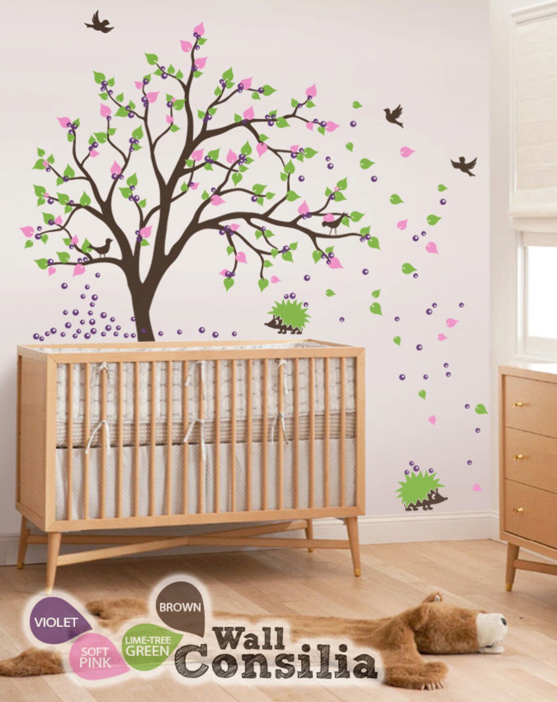 Baby Nursery Wall Decals Tree Wall Decal Hedgehog Decal Etsy