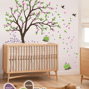 Baby Nursery Wall Decals - Tree Wall Decal wall mural nursery decoration Hedgehog Decal decor - Large: approx 83&quot; x 60&quot; - KC015