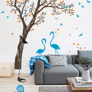 Tree Wall Decal Flamingo under the Tree Wall Sticker Large Tree decal Size approx 95 x 92 KC044 image 1