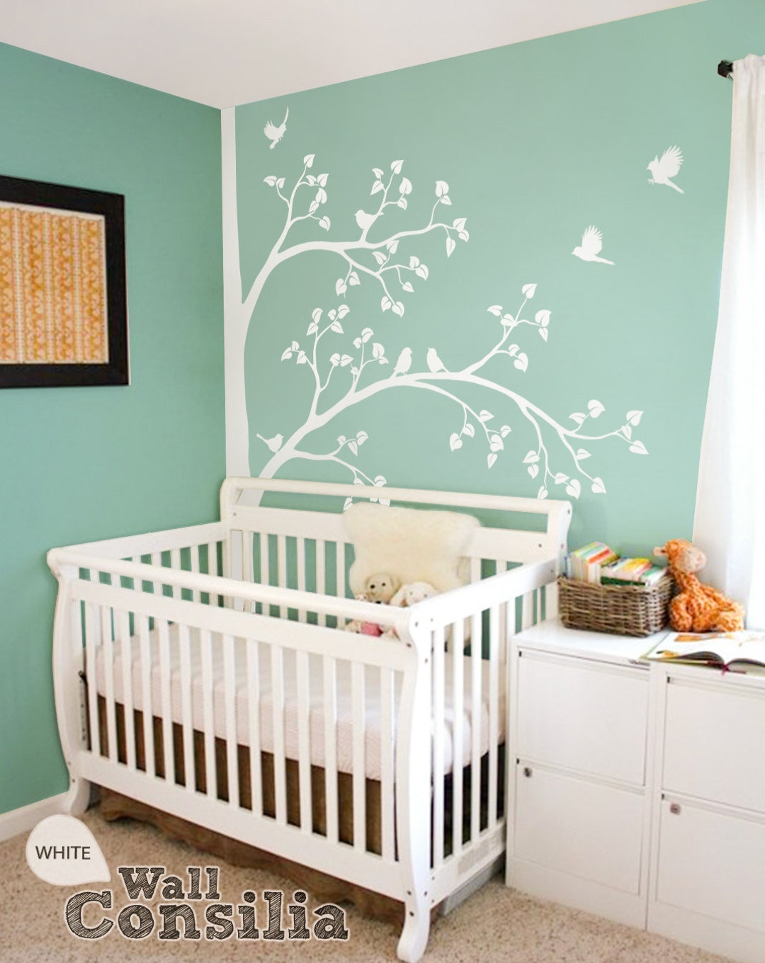 White Tree Wall Sticker Baby Nursery Wall Decor Corner Tree Decal Mural