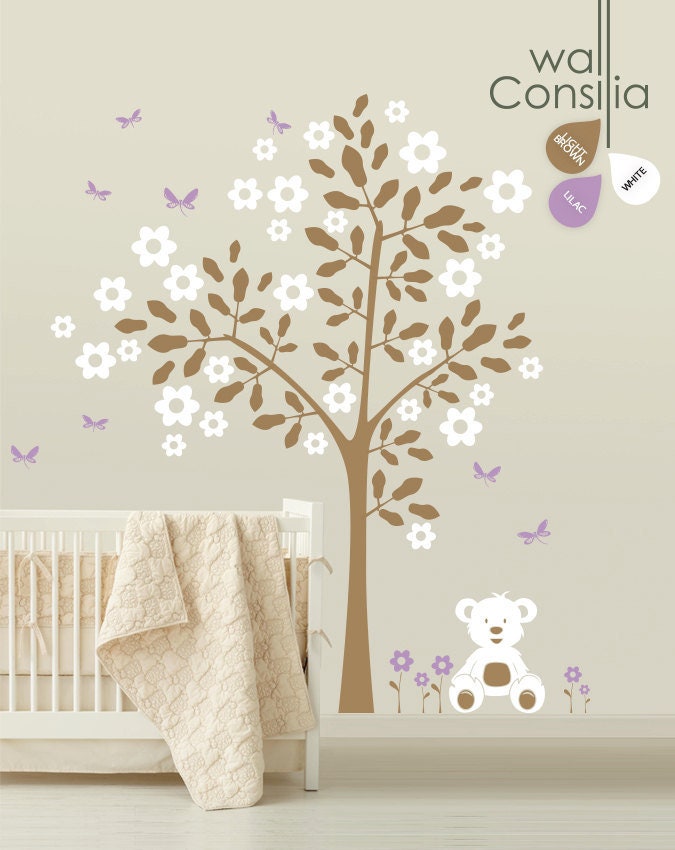 Baby Nursery Tree Wall Decal Wall Sticker with Teddy Bear and Etsy