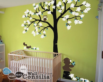 Baby Nursery Tree Wall Decal Tree Decals Tree Wall Decal with Teddy - Large: approx 93" x 85" - KC031