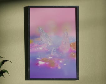 Surrealistische Stilllebenfotografie, farbenfrohe Mineralienwandkunst – „Üppige Felder“
