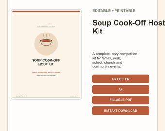 Soup Cook-Off Kit, Editable Ballots, Scorecards, Sign-Up Sheet, Entry Cards, Tally and Awards, Fall Potluck Printable