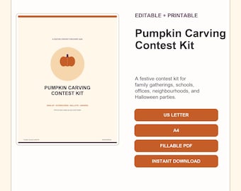 Pumpkin Carving Contest Kit, Editable Sign-Up, Entry Cards, Ballots, Scorecards, Tally and Awards, Halloween Printable