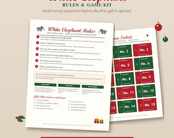 White Elephant & Gift Exchange Rules Printable, Editable Kit | Dice Game, Left Right Story, Steal Tracker | Office Party Game