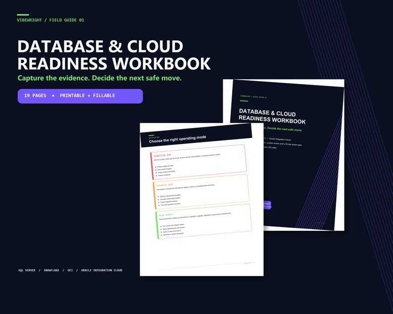 Arbetsbok för databas- och molnberedskap, SQL Server Snowflake Oracle Cloud Incident Checklist, Ifyllbar IT-driftsguide bild 1