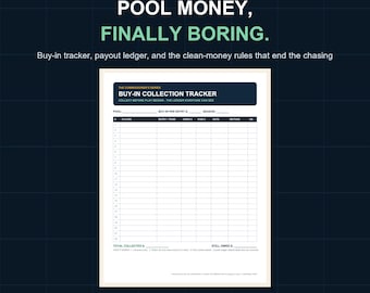 League Money Tracker Printable | Pool Buy In Collection Sheet | Payout Ledger | Fantasy Football Commissioner Template | Download
