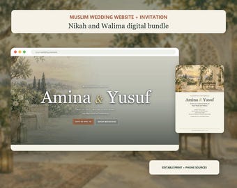 Muslim Nikah Wedding Website & Digital Invitation Template, Walima RSVP HTML Site Bundle