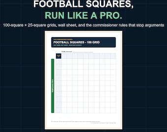 Football Squares Grid Printable | 100 Square Pool Template | Football Fundraiser Sheet | Commissioner Rules Included | Download