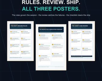 Vibe Coding Poster Trilogy | 3 AI Coding Desk Posters | Ground Rules Code Review Checklist Bundle | Printable Wall Art Set