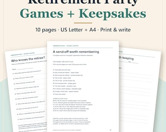 Retirement Party Games and Keepsakes: Printable Host Kit, Letter and A4