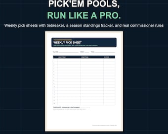 Football Pick Em Sheets Printable | Weekly Pool Pick Sheet | Season Standings Tracker | Office Pool Template | Download