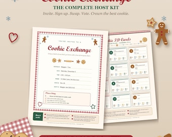 Cookie Exchange Party Kit, Editable Invitation, Sign Up Sheet, Cookie ID Cards, Ballots and Awards for Holiday Swaps