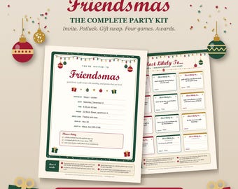 Friendsmas Party Games & Host Kit, Editable Invitation, Christmas Party Games for Friends, Gift Exchange Rules, Potluck Sign Up, Printable
