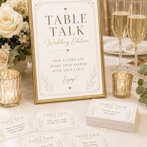 Wedding Table Talk Cards, 48 Conversation Starters, Reception Icebreaker Game, Neutral Design, Printable Signs