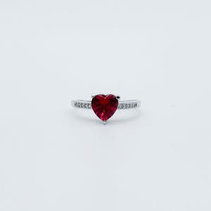 Lab Created Ruby Heart Ring, Sterling Silver, Romantic Engagement Gift
