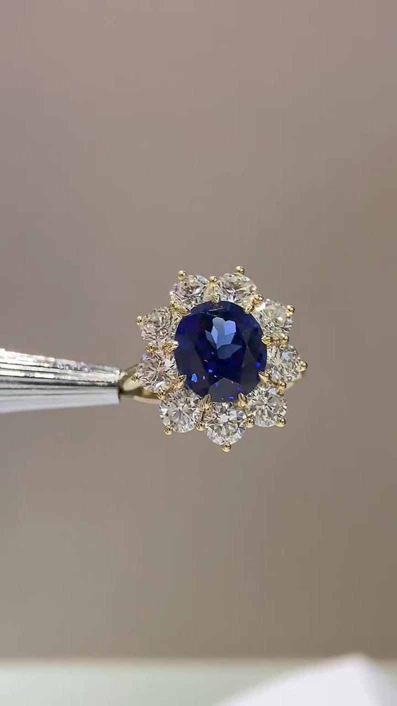 Deep Ringing Tool Oval Cut Blue Sapphire Engagement Ring, Sterling Silver, Gift for Her ...
