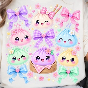 Kawaii Dumpling PNG, Pastel Bao Illustration Digital Download for Sublimation