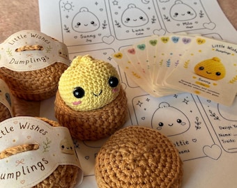 Little Wishes Dumplings Crochet Pattern (PDF), Amigurumi Box, Cards