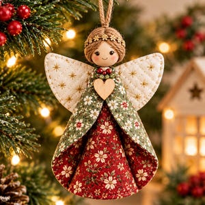Quilted Fabric Angel Ornament Pattern, Christmas Angel Sewing Pattern PDF, DIY Christmas Tree Ornament, Easy Fabric Angel Tutorial