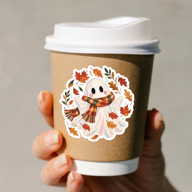 Fall Ghost Clipart PNG Cute Halloween Ghost Scarf Fall Leaves Autumn ...