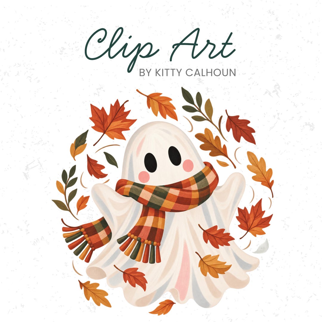 Fall Ghost Clipart PNG Cute Halloween Ghost Scarf Fall Leaves Autumn ...