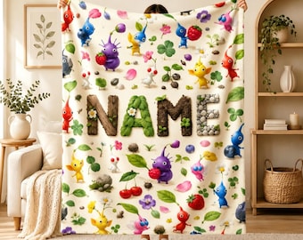 Custom Pikmin World Blanket, Personalized Character Throw, Game Inspired Kids Decor