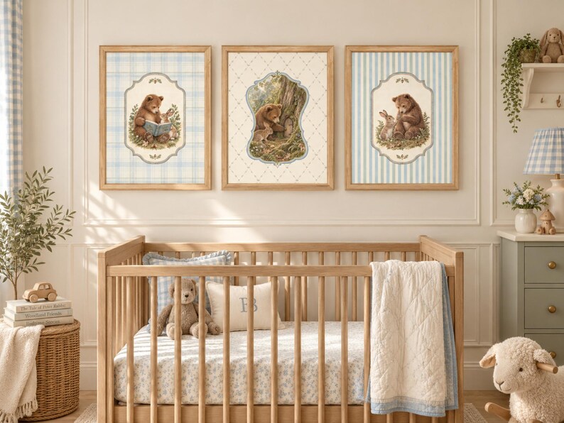 Woodland Nursery Wall Art Set of 3 | Vintage Bear & Bunny Prints ...