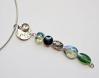 Beautiful Glass & Metal Bead, Watch Part Pendant Necklace / Choker - Re-purposed, Up-cycled Jewelry