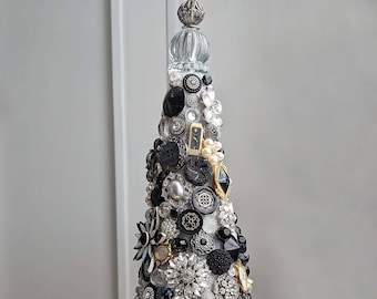 Jeweled Decorated Table Top Christmas Tree - Watches, Crystals, Buttons, Brooches, Glass, Rhinestones