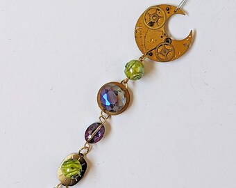 Watch Parts Christmas Decoration Ornament / Sun Catcher with Purple & Green Glass Beads