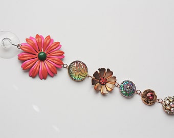 Glass Buttons / Clip Earrings & Flower Brooch Sun Catcher / Christmas Decoration / Ornament